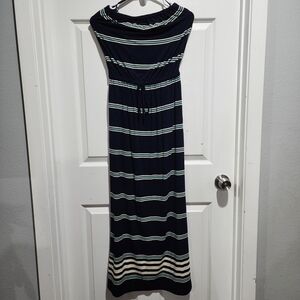 J. Crew Strapless Maxi Dress in Navy and Cream Stripes
